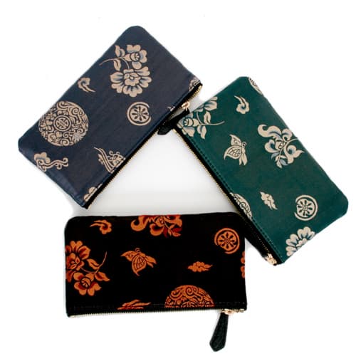 Pouch Bag Of Oriental Pattern Silk and Leather Combination